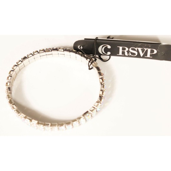Charming Charlie RSVP Shimmering Rhinestone Stretch Bracelet Silver Tone New - Picture 3 of 6